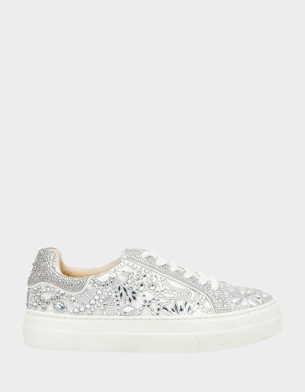 Betsey Johnson REILY WHITE Platform Low-Top Lace-Up Rhinestone Women's Sneaker