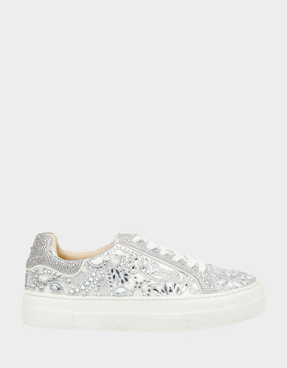 Betsey Johnson REILY WHITE Platform Low-Top Lace-Up Rhinestone Women's Sneaker
