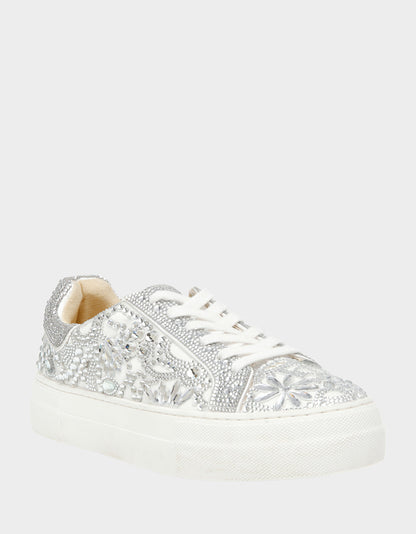 Betsey Johnson REILY WHITE Platform Low-Top Lace-Up Rhinestone Women's Sneaker