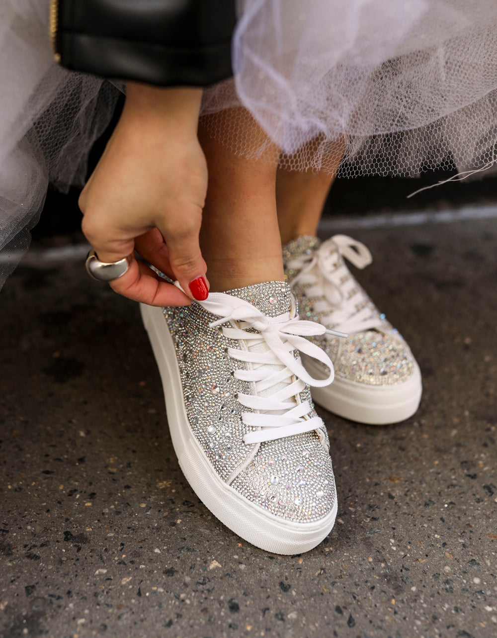 Betsey Johnson SIDNY RHINESTONES Lace Up Sneakers