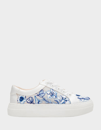 Betsey Johnson NINO BLUE FLORAL Platform Low-Top Lace-Up Sneakers