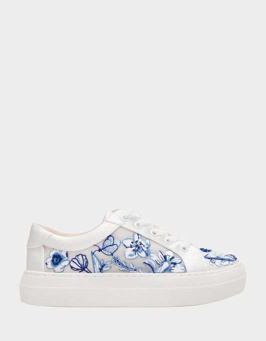 Betsey Johnson NINO BLUE FLORAL Platform Low-Top Lace-Up Sneakers