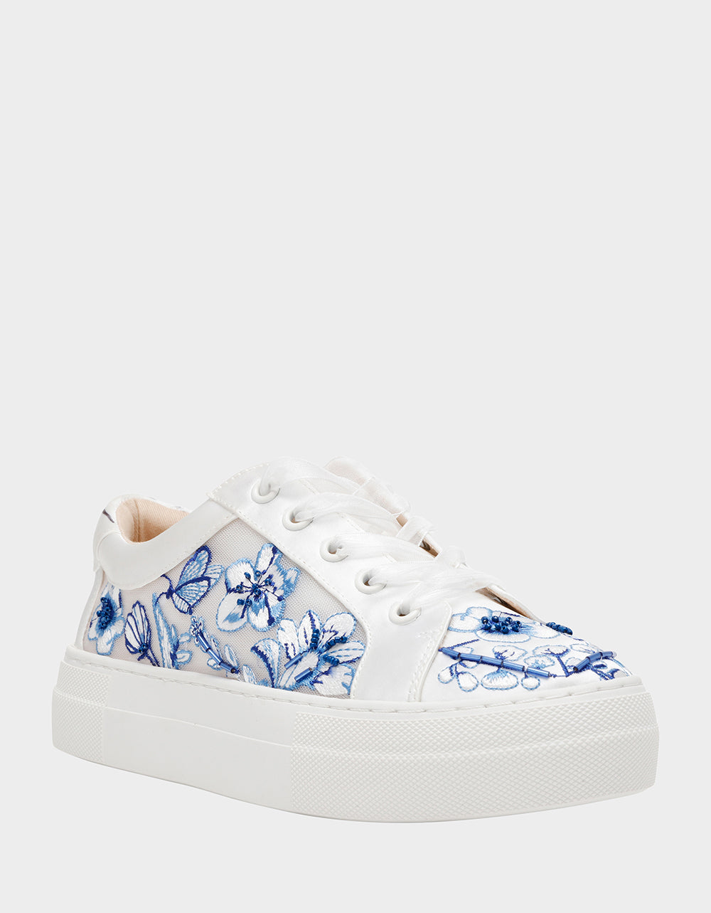 Betsey Johnson NINO BLUE FLORAL Platform Low-Top Lace-Up Sneakers