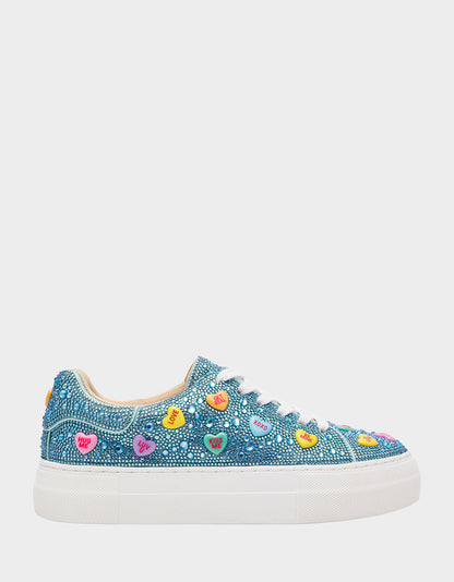 Betsey Johnson SIDNY MINT MULTI HEARTS Women's Rhinestone Candy Heart Sneakers