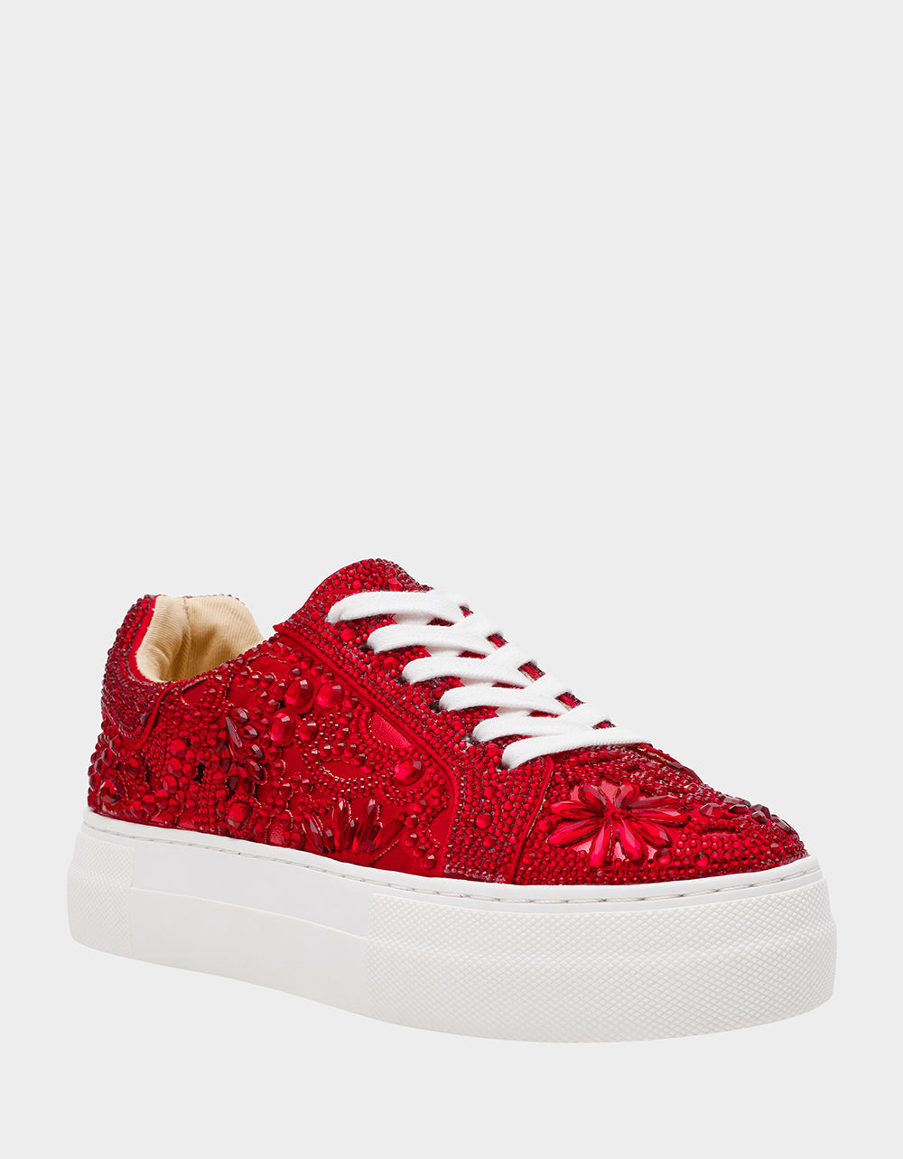 Betsey Johnson REILY RED Platform Low-Top Lace-Up Rhinestone Women's Sneaker