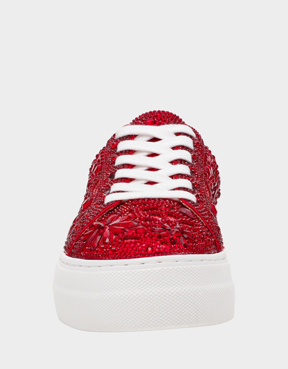 Betsey Johnson REILY RED Platform Low-Top Lace-Up Rhinestone Women's Sneaker