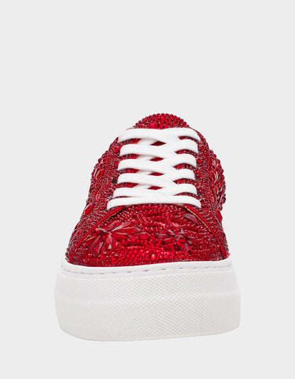 Betsey Johnson REILY RED Platform Low-Top Lace-Up Rhinestone Women's Sneaker