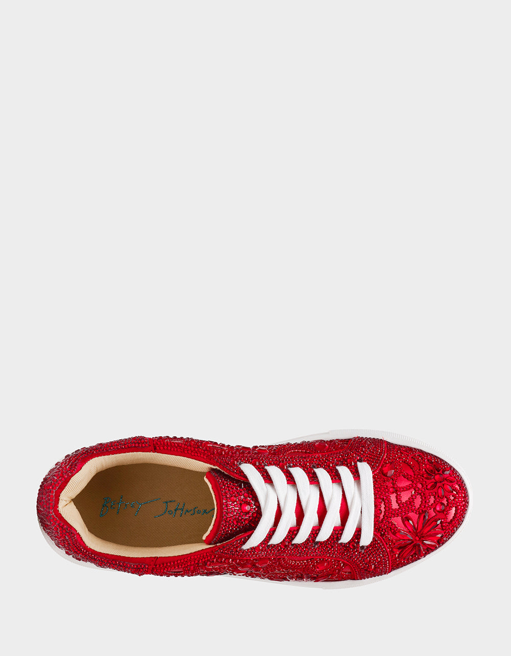 Betsey Johnson REILY RED Platform Low-Top Lace-Up Rhinestone Women's Sneaker