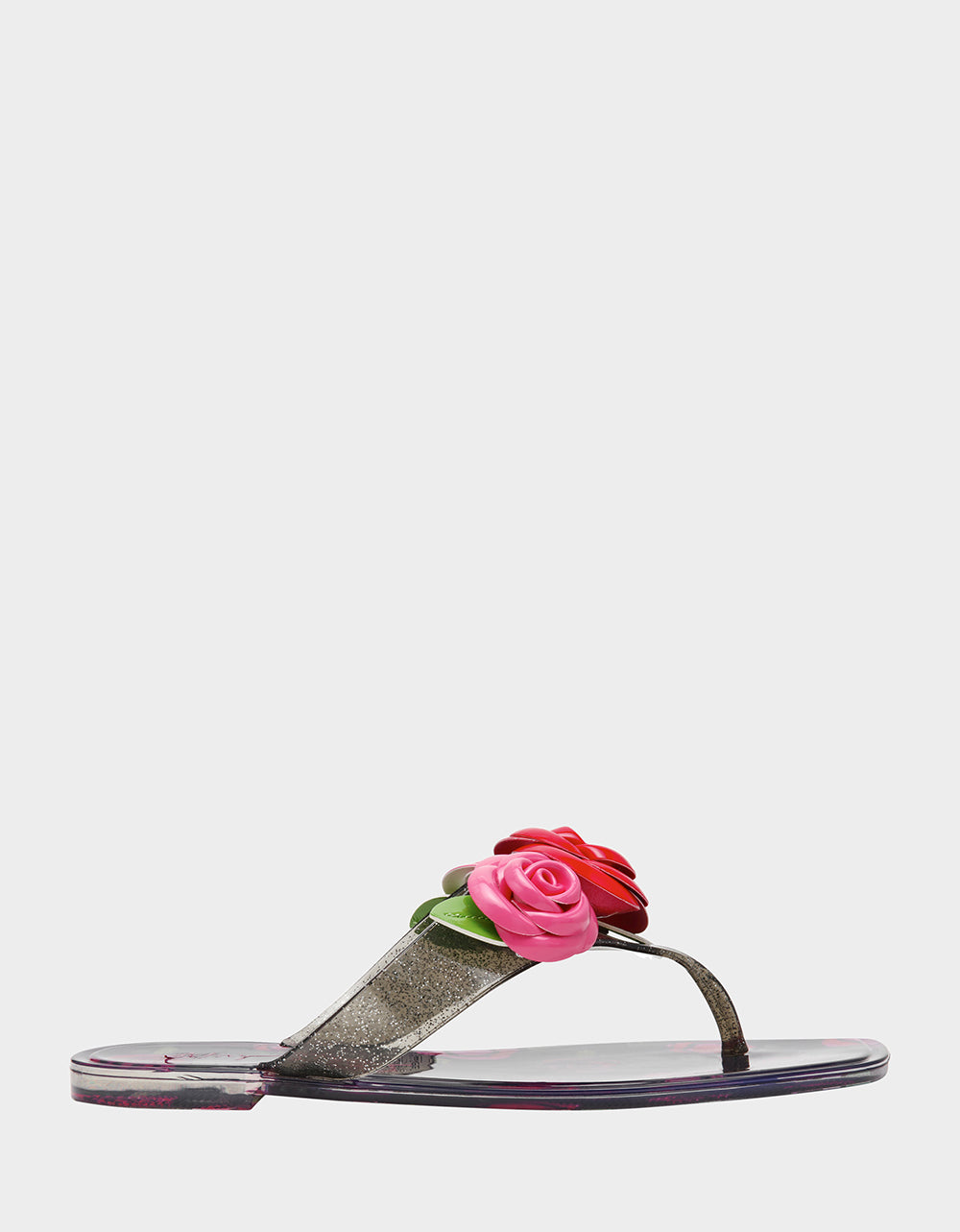 Betsey Johnson TRENTEN Black Rose Jelly Thong Strappy Women's Sandal