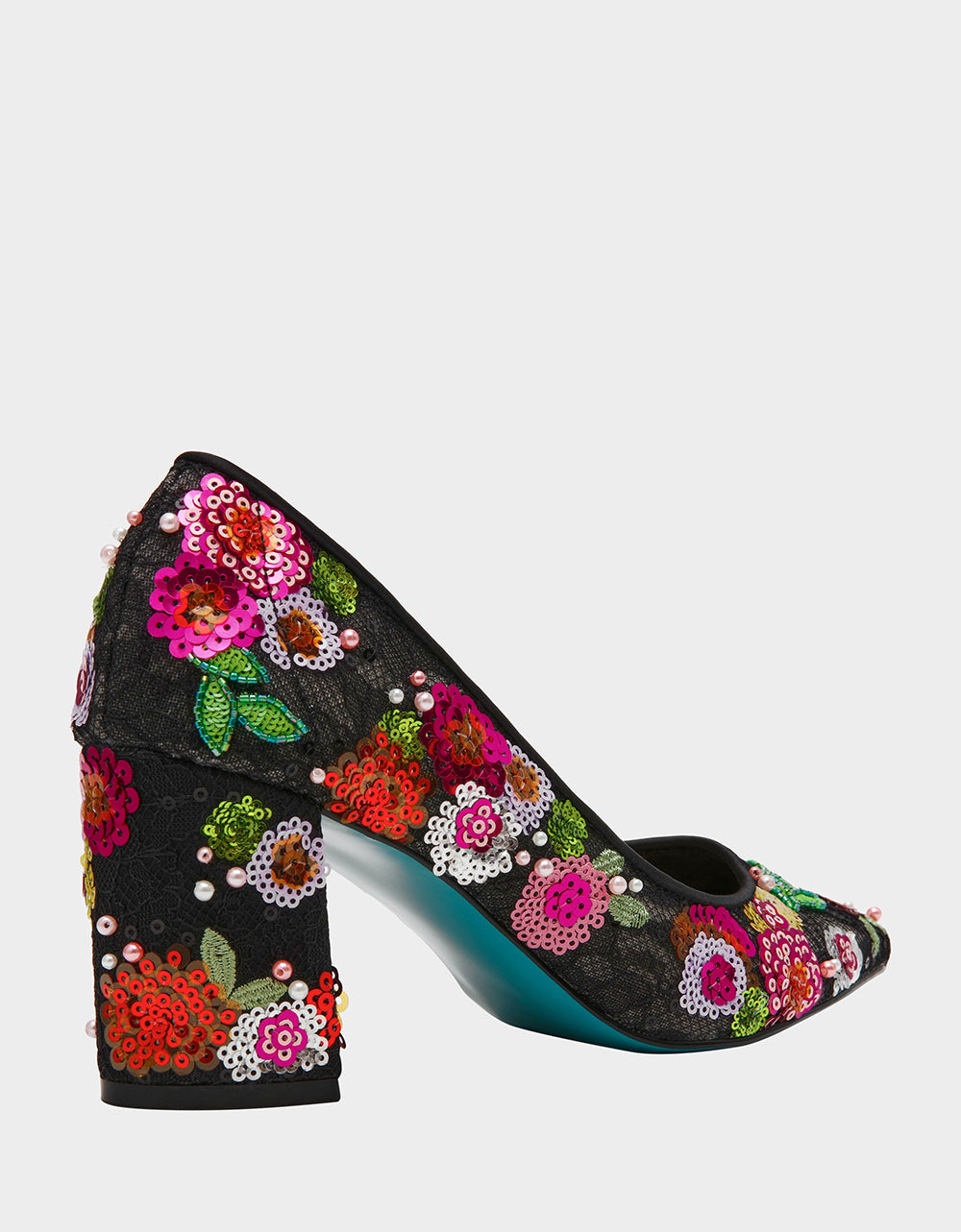 Betsey Johnson CYRUS Black Floral Pointed-Toe Sequin Embellished Women's Heel