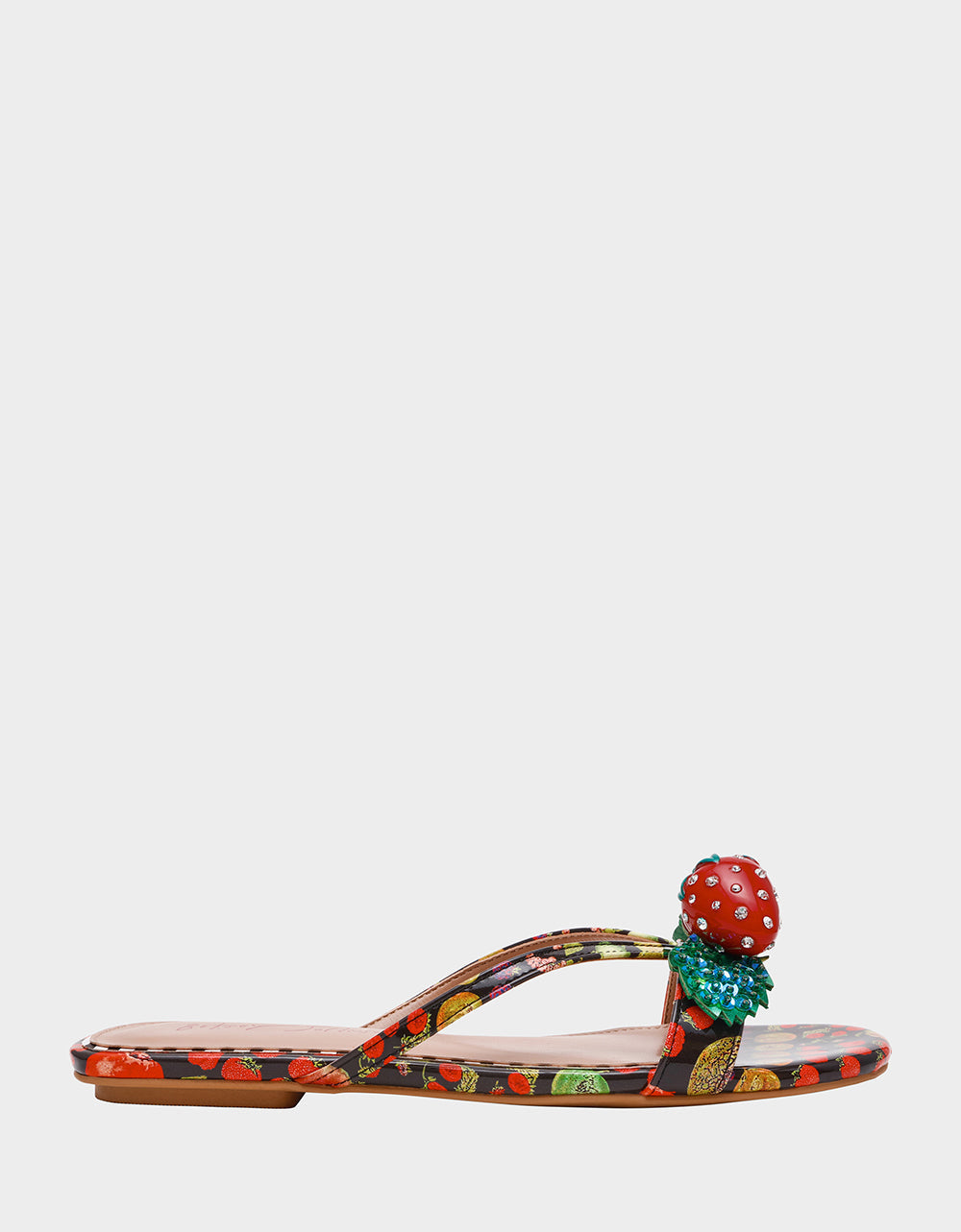 Betsey Johnson GARRIK BLACK MULTI Women's Thong Strappy Fruit Printed Sandal