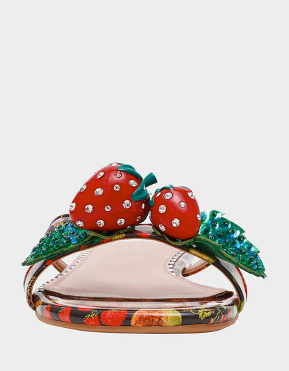 Betsey Johnson GARRIK BLACK MULTI Women's Thong Strappy Fruit Printed Sandal