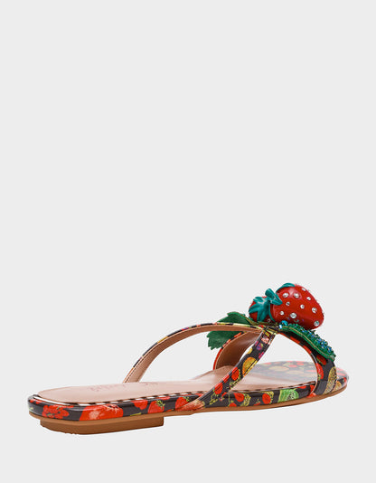 Betsey Johnson GARRIK BLACK MULTI Women's Thong Strappy Fruit Printed Sandal