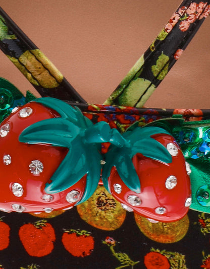 Betsey Johnson GARRIK BLACK MULTI Women's Thong Strappy Fruit Printed Sandal