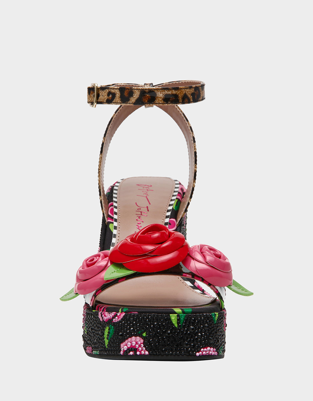 Betsey Johnson LIZZETE Black Rose Platform Flowers Embellished Women's Wedge Heel