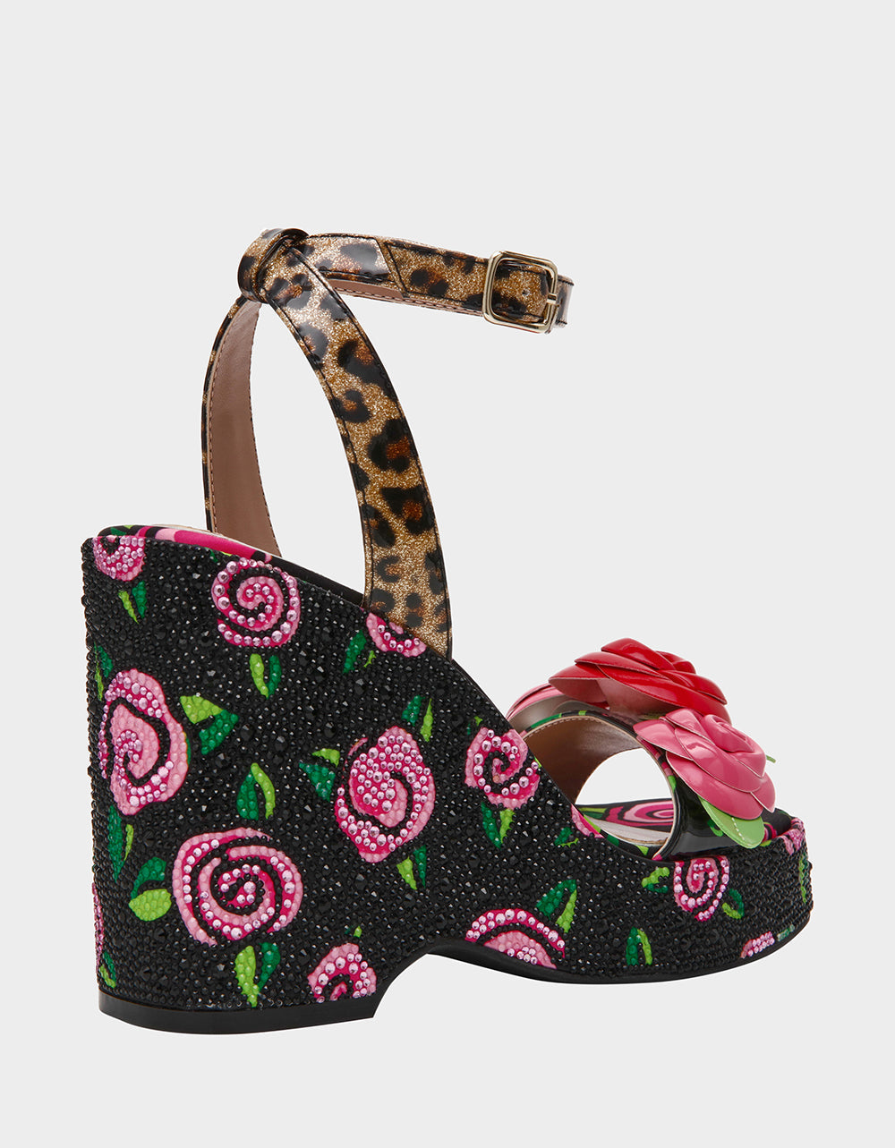 Betsey Johnson LIZZETE Black Rose Platform Flowers Embellished Women's Wedge Heel