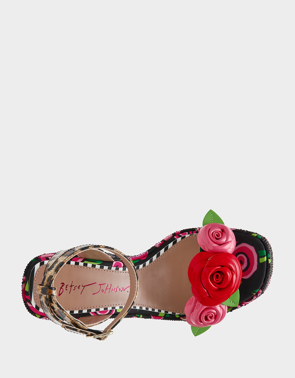 Betsey Johnson LIZZETE Black Rose Platform Flowers Embellished Women's Wedge Heel