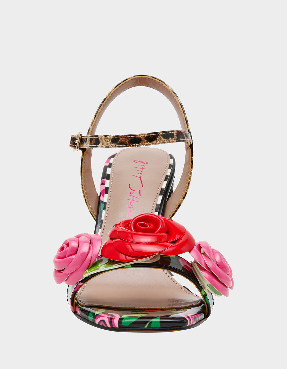 Betsey Johnson KRYSTLE Black Rose Flower Embellished Women's Block Heel