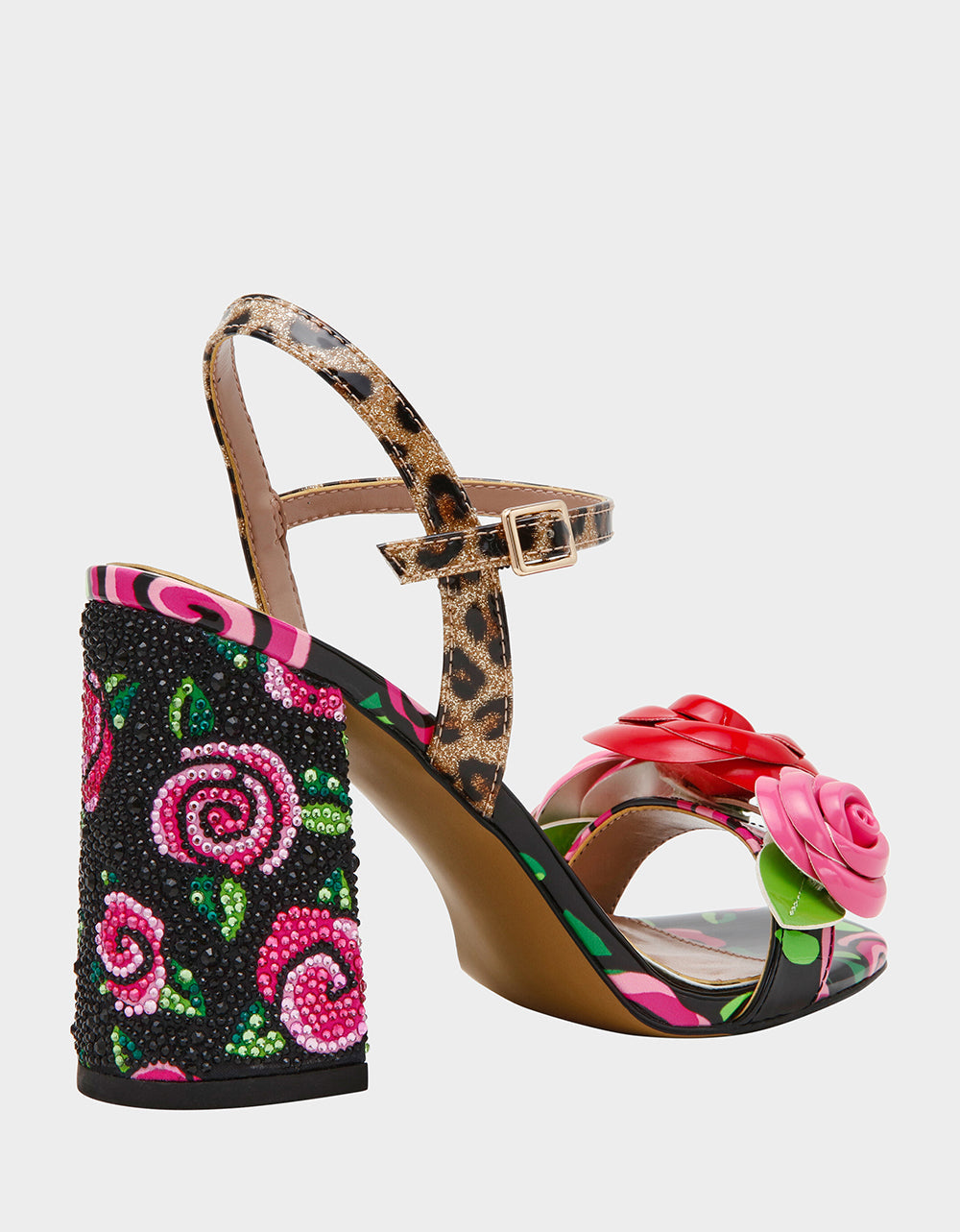 Betsey Johnson KRYSTLE Black Rose Flower Embellished Women's Block Heel