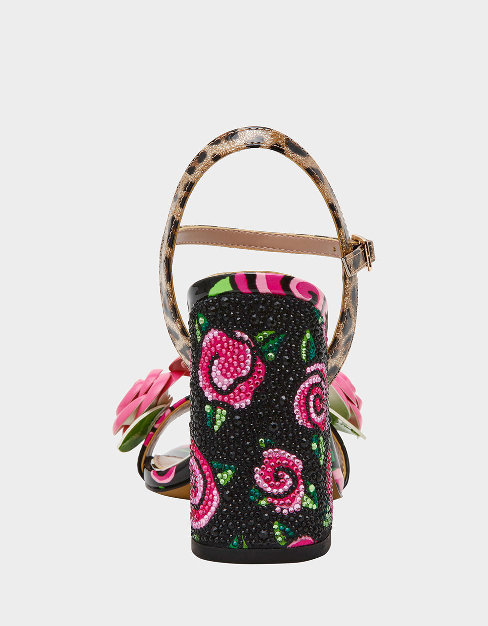 Betsey Johnson KRYSTLE Black Rose Flower Embellished Women's Block Heel