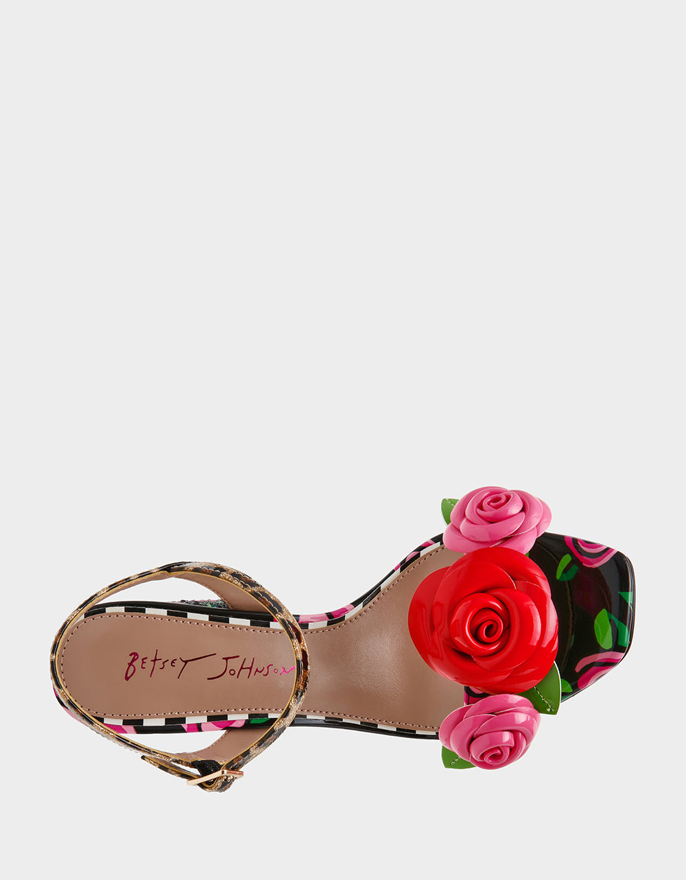 Betsey Johnson KRYSTLE Black Rose Flower Embellished Women's Block Heel