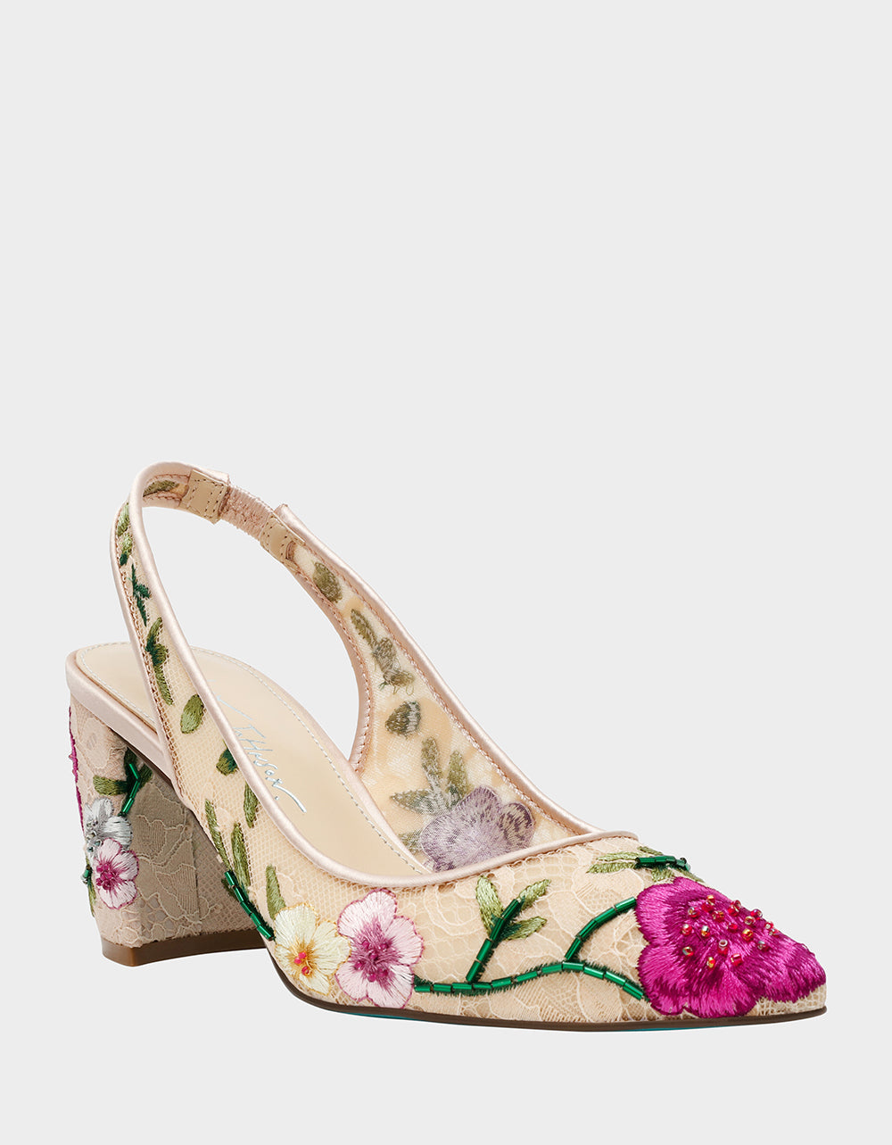 Betsey Johnson LIRA BLUSH MULTI FLORAL Pointed-Toe Slingback Mesh Women's Heel