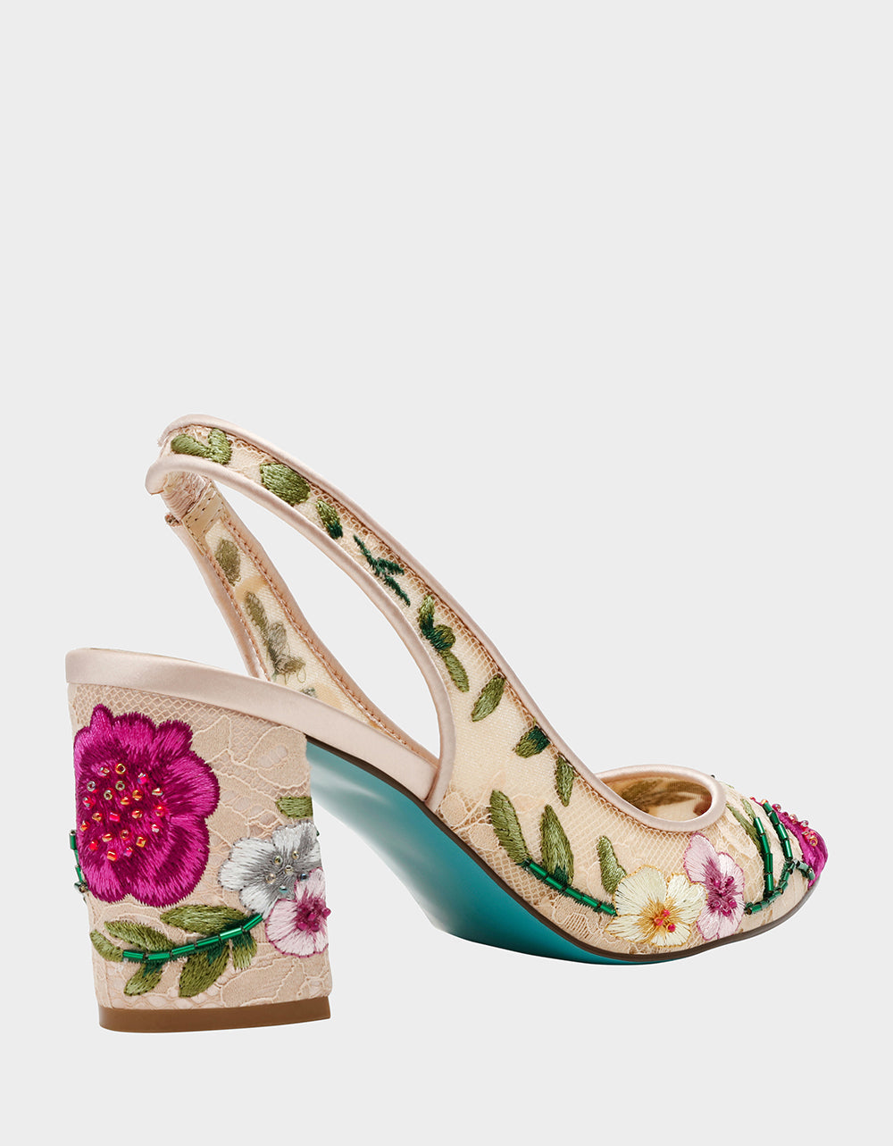 Betsey Johnson LIRA BLUSH MULTI FLORAL Pointed-Toe Slingback Mesh Women's Heel