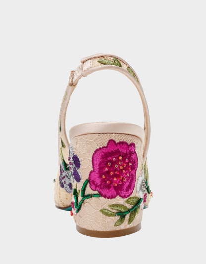 Betsey Johnson LIRA BLUSH MULTI FLORAL Pointed-Toe Slingback Mesh Women's Heel