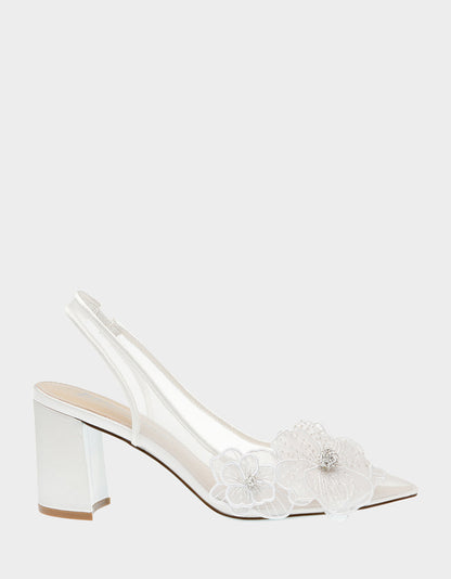 Betsey Johnson PETRA IVORY Slingback Floral Mesh Block Heel