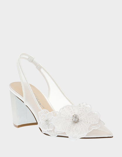 Betsey Johnson PETRA IVORY Slingback Floral Mesh Block Heel