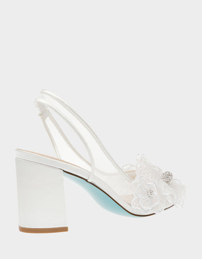 Betsey Johnson PETRA IVORY Slingback Floral Mesh Block Heel