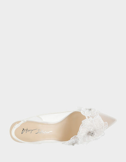 Betsey Johnson PETRA IVORY Slingback Floral Mesh Block Heel