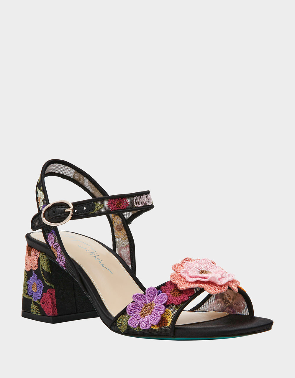 Betsey Johnson BLARE BLACK FLORAL Square-Toe Slingback Block Heel