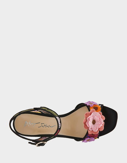 Betsey Johnson BLARE BLACK FLORAL Square-Toe Slingback Block Heel