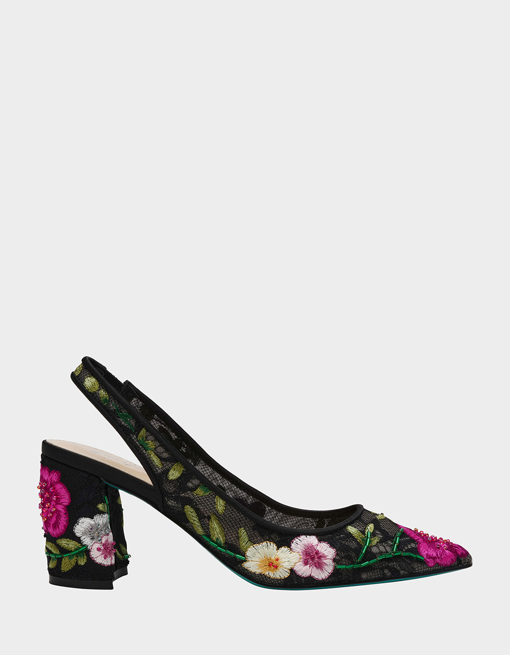 Betsey Johnson LIRA BLACK MULTI FLORAL Pointed-Toe Slingback Mesh Women's Heel