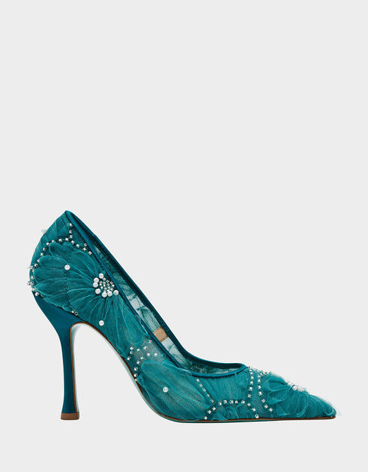 Betsey Johnson ROXIE EMERALD Pointed-Toe Mesh Stiletto Pump Women's Heel