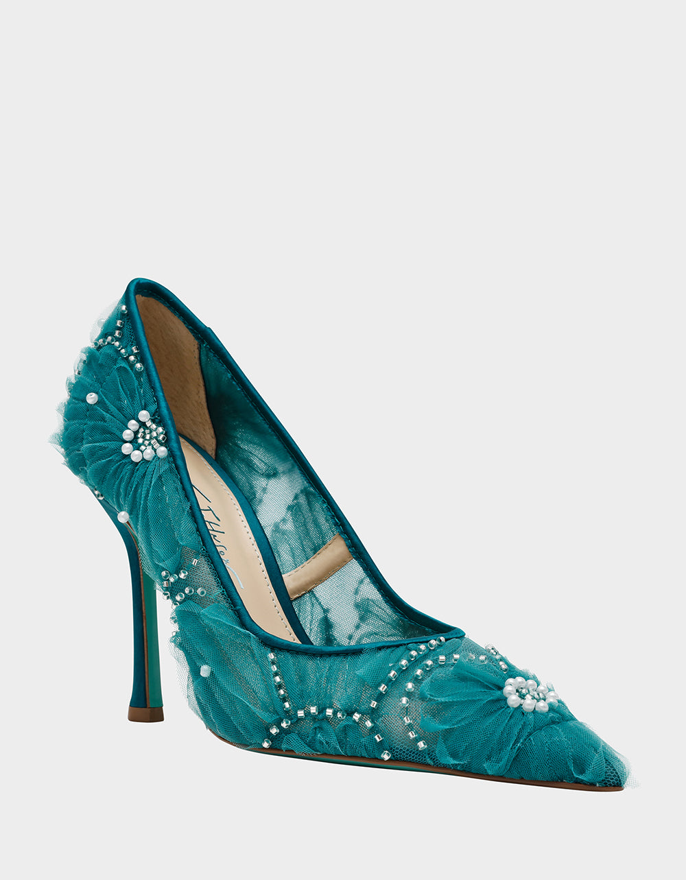 Betsey Johnson ROXIE EMERALD Pointed-Toe Mesh Stiletto Pump Women's Heel