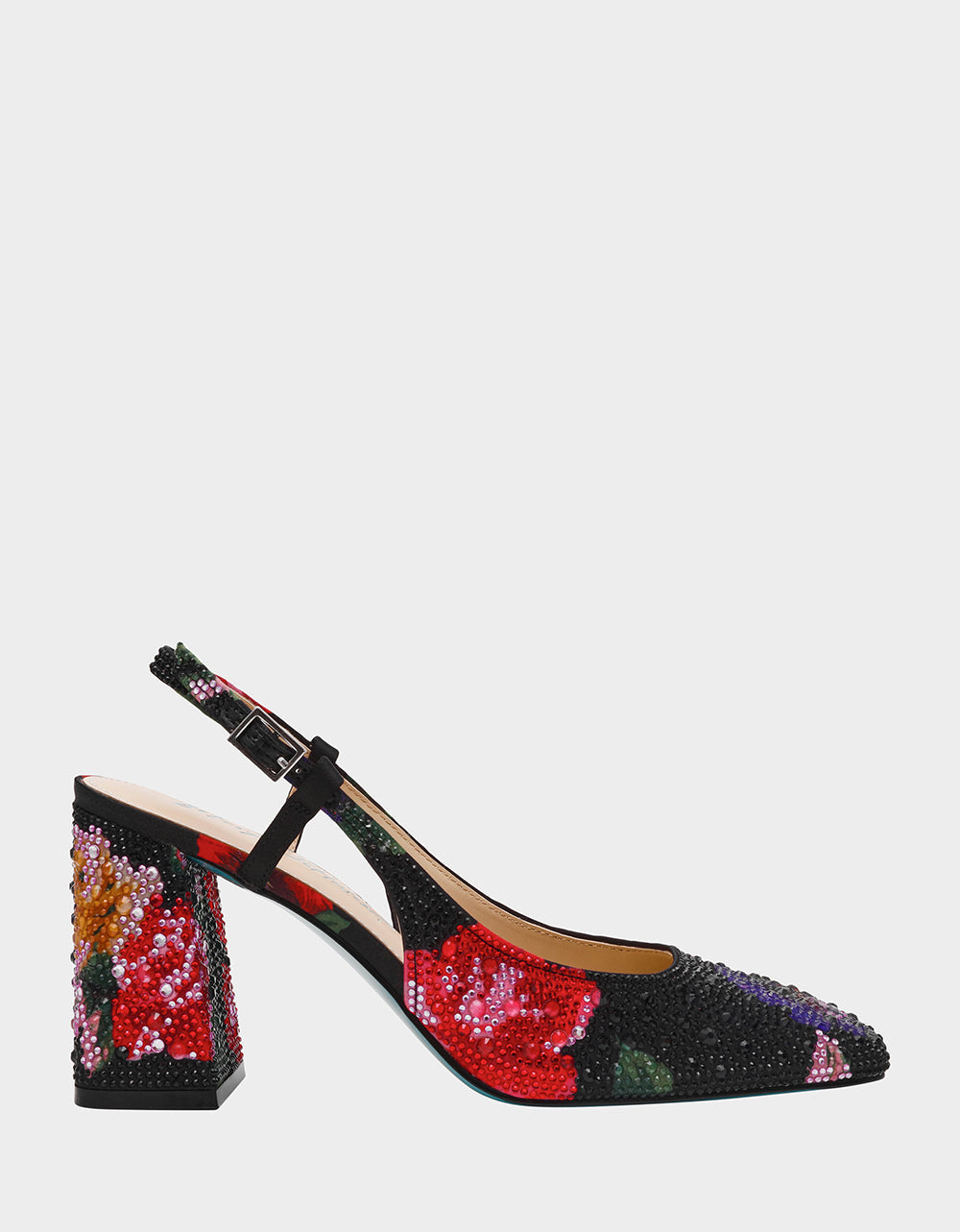 Betsey Johnson ELIAS BLACK MULTI FLORAL Square-Toe Slingback Women's Block Heel