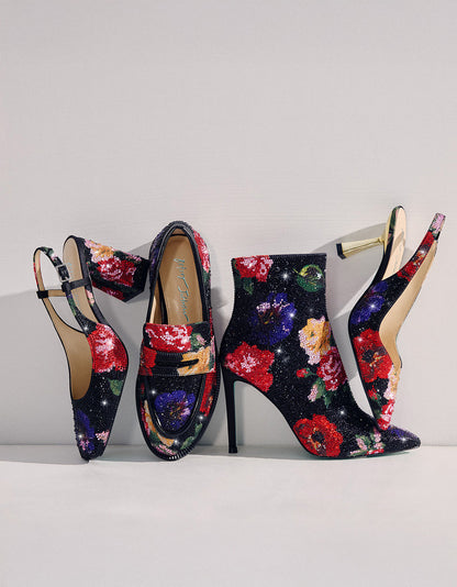 Betsey Johnson ELIAS BLACK MULTI FLORAL Square-Toe Slingback Women's Block Heel