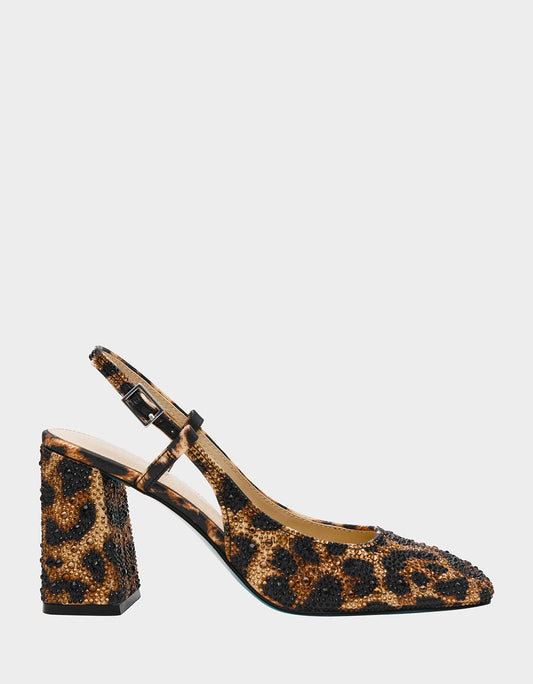 Betsey Johnson ELIAS LEOPARD Square-Toe Slingback Block Heels