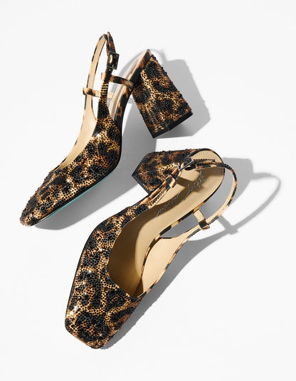 Betsey Johnson ELIAS LEOPARD Square-Toe Slingback Block Heels
