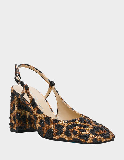 Betsey Johnson ELIAS LEOPARD Square-Toe Slingback Block Heels