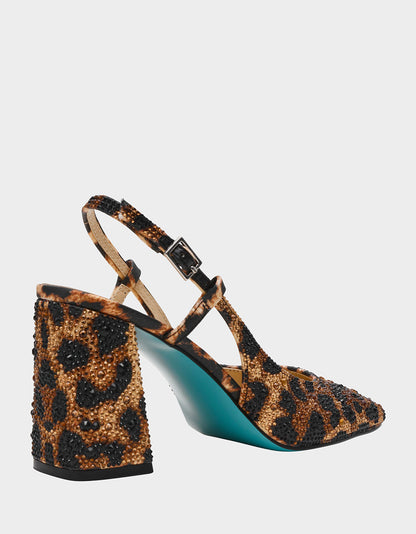 Betsey Johnson ELIAS LEOPARD Square-Toe Slingback Block Heels