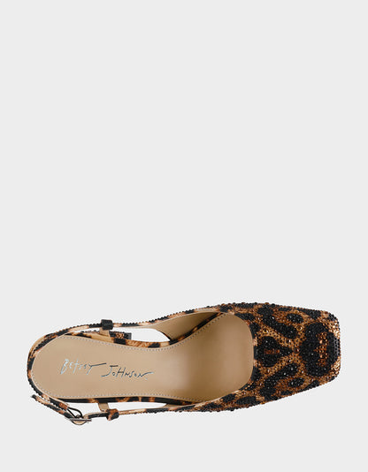 Betsey Johnson ELIAS LEOPARD Square-Toe Slingback Block Heels