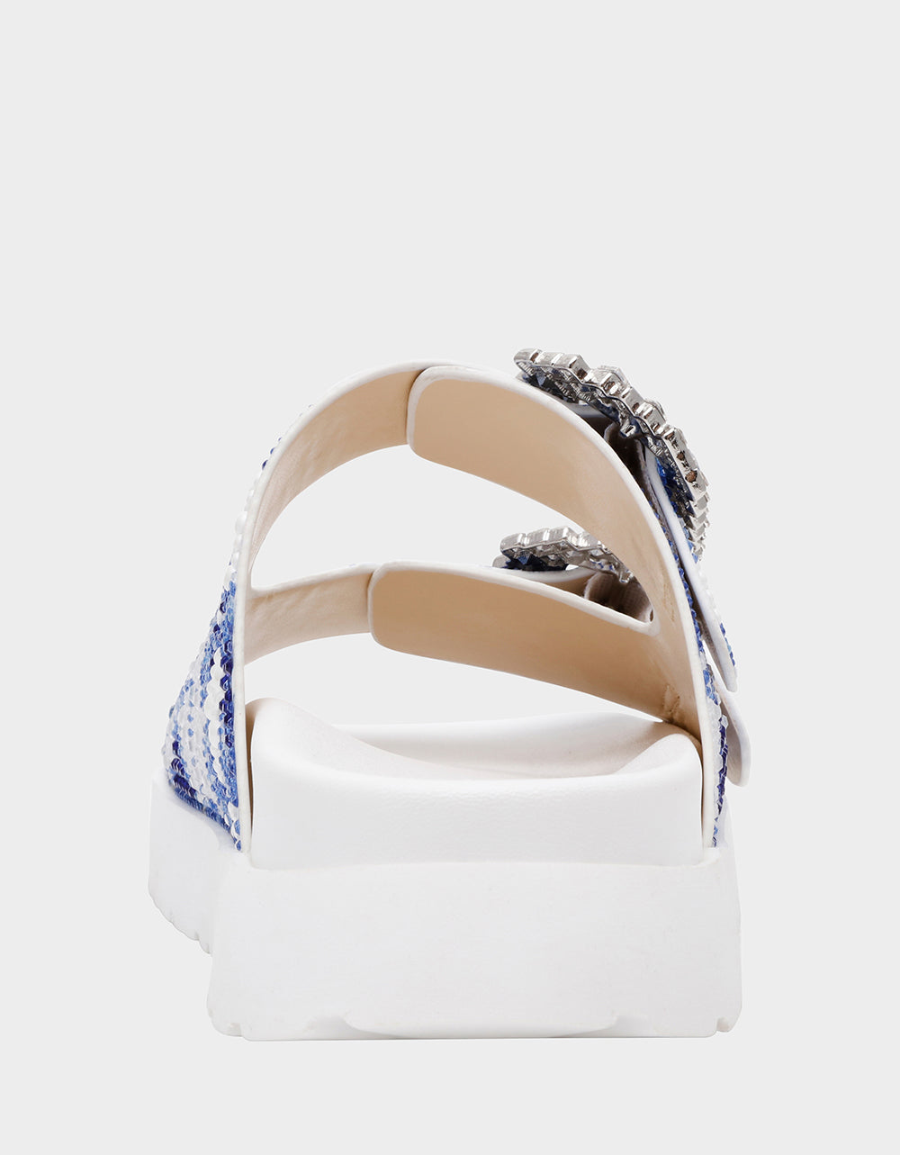 Betsey Johnson MATIE WHITE BLUE FLORAL Women's Footbed Slip-On Floral Rhinestone Sandal