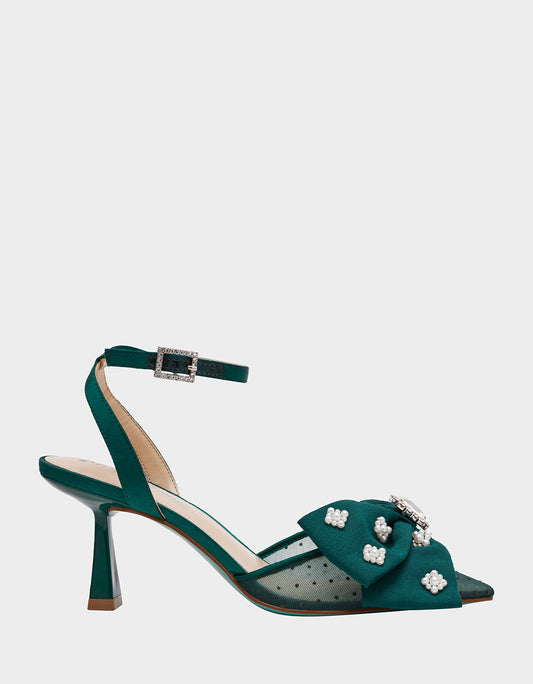 Betsey Johnson MARK EMERALD Pointed-Toe Mesh Pump Rhinestone Bow Women's Heel