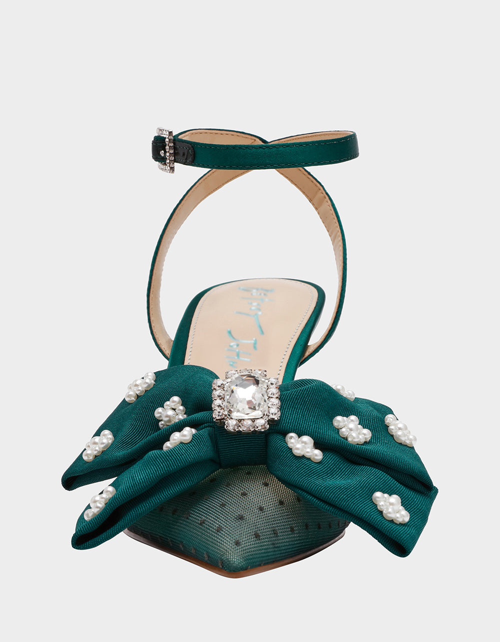 Betsey Johnson MARK EMERALD Pointed-Toe Mesh Pump Rhinestone Bow Women's Heel