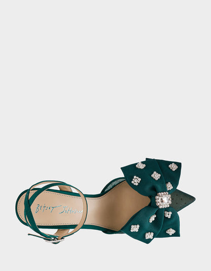 Betsey Johnson MARK EMERALD Pointed-Toe Mesh Pump Rhinestone Bow Women's Heel