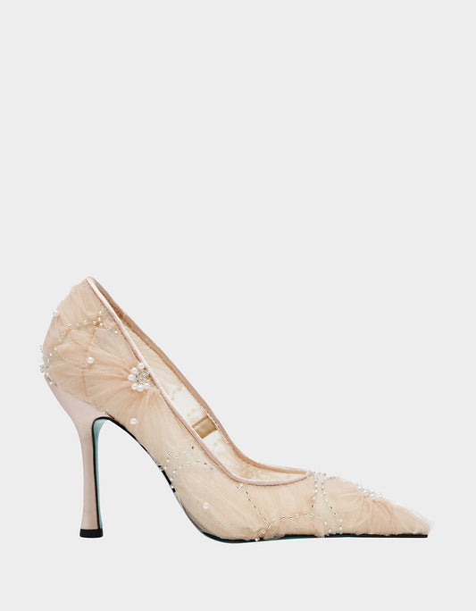 Betsey Johnson ROXIE Nude Pointed-Toe Mesh Stiletto Pump Women's Heel