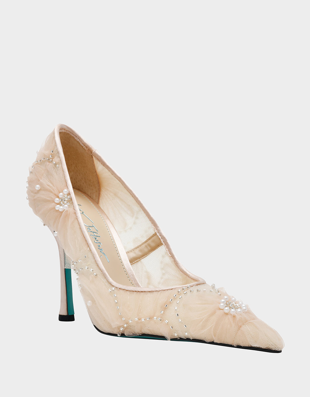 Betsey Johnson ROXIE Nude Pointed-Toe Mesh Stiletto Pump Women's Heel
